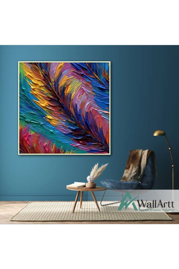 Colorful Bird Feather III 3d Heavy Textured Partial Oil Painting